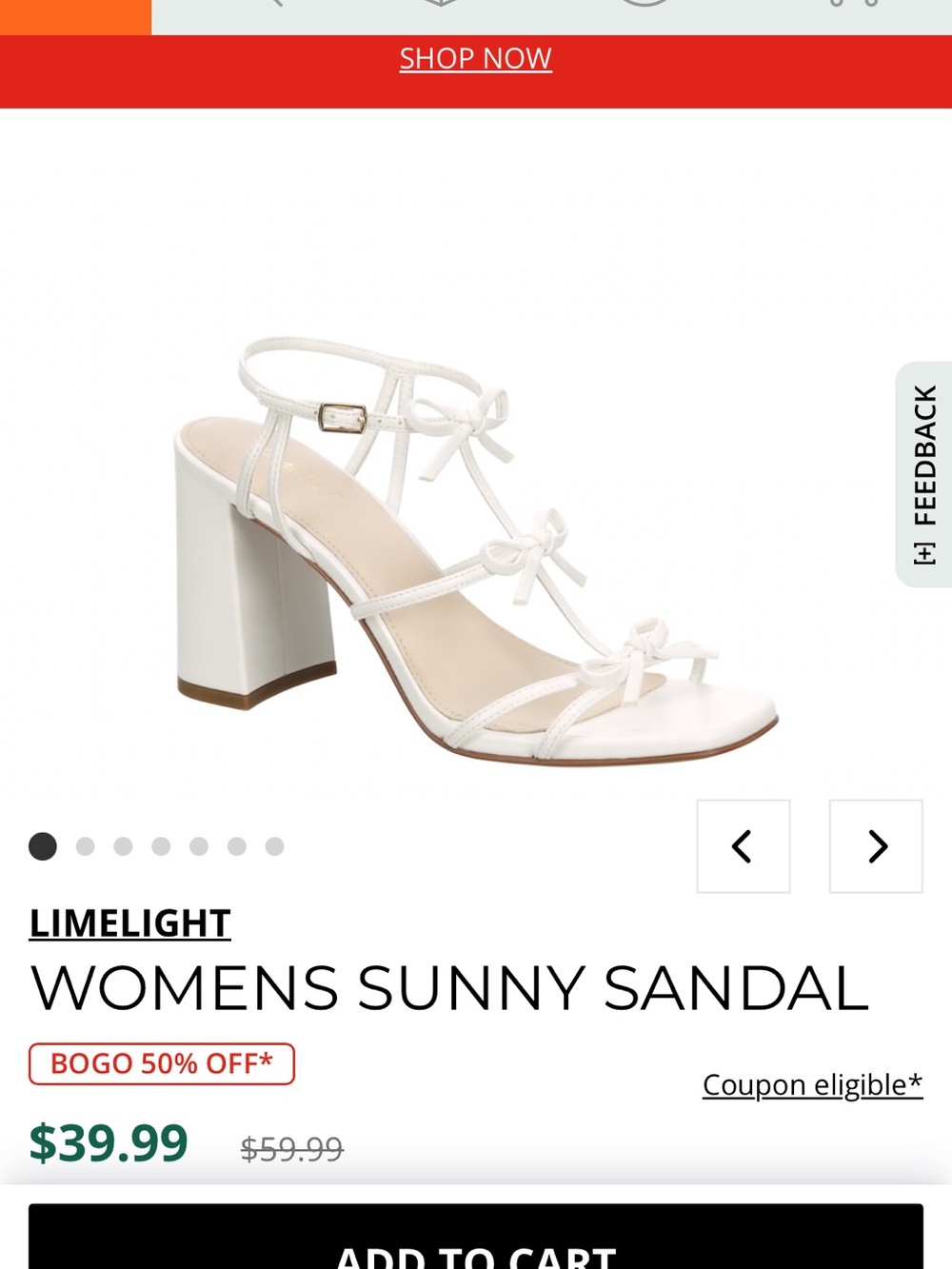 Limelight White Strappy Bow Block Heel Sandal